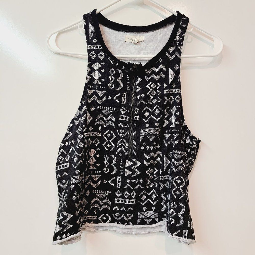 Silence & Noise Black Tribal Print Crop Top Racerback Tank Shirt Size Medium
